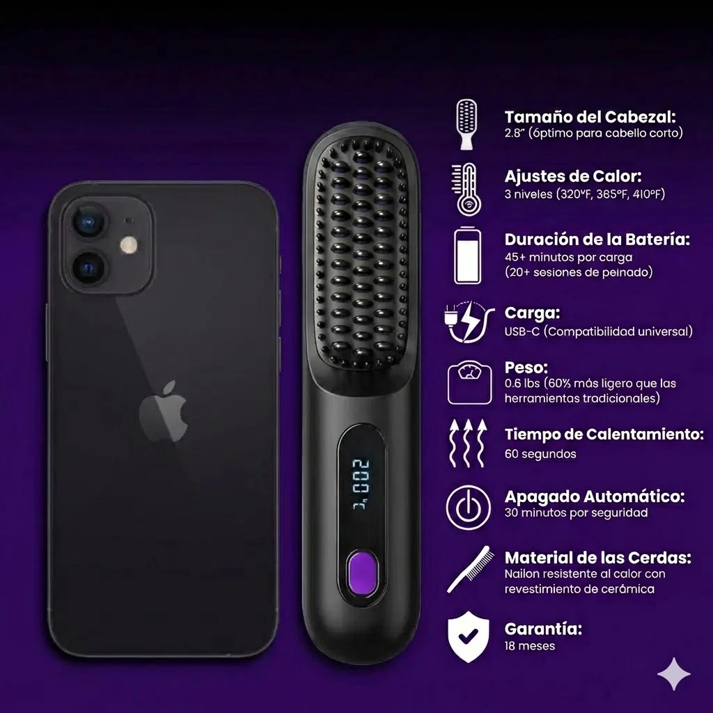 Cepillo Alisador Térmico de Cerámica 'GoBrush Pro' para Control de Frizz, Remolinos y Peinado Rápido (Ideal Pelo Corto) - Image 6