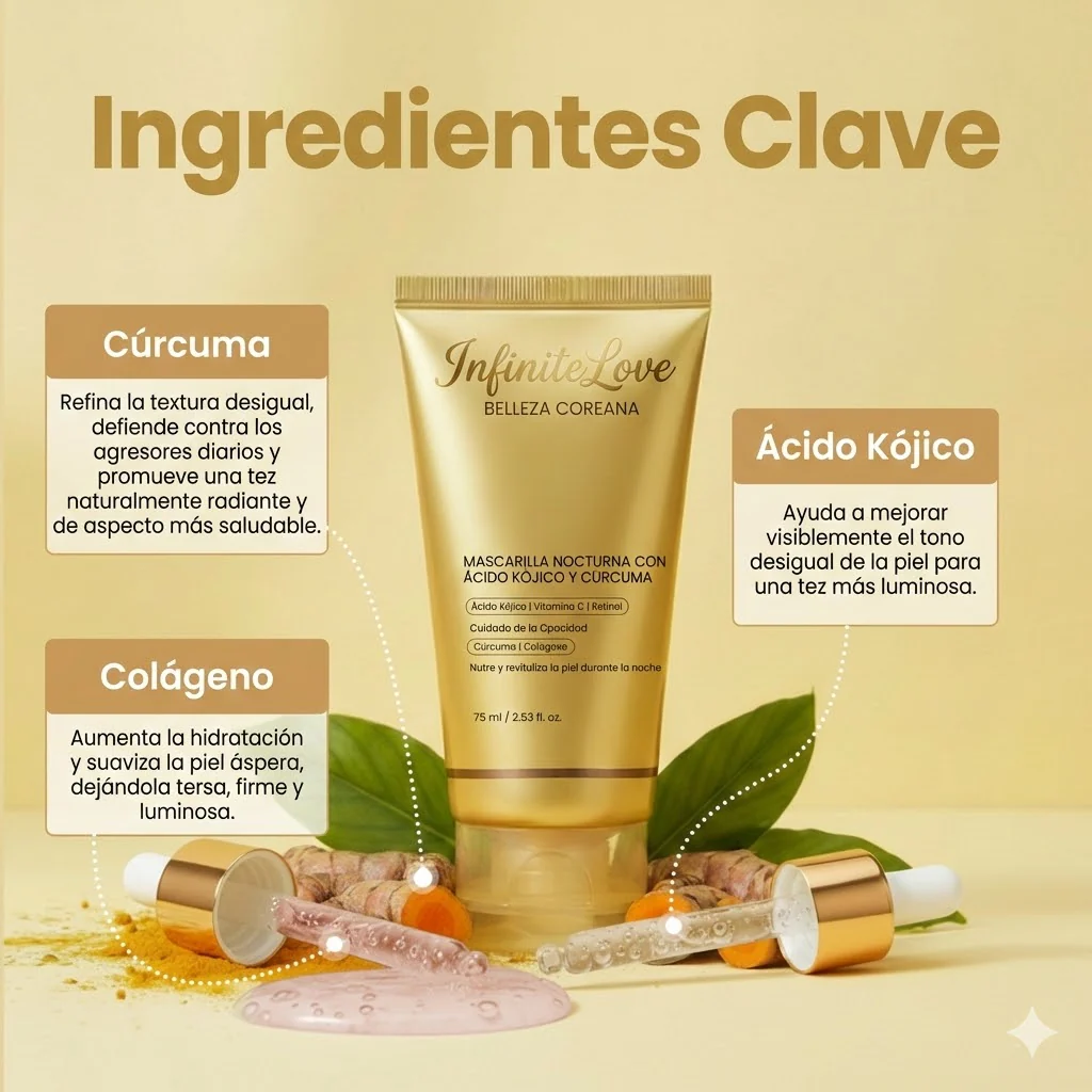 Mascarilla Coreana Nocturna de Cúrcuma y Ácido Kójico para Manchas, Melasma y Brillo Instantáneo - Image 7