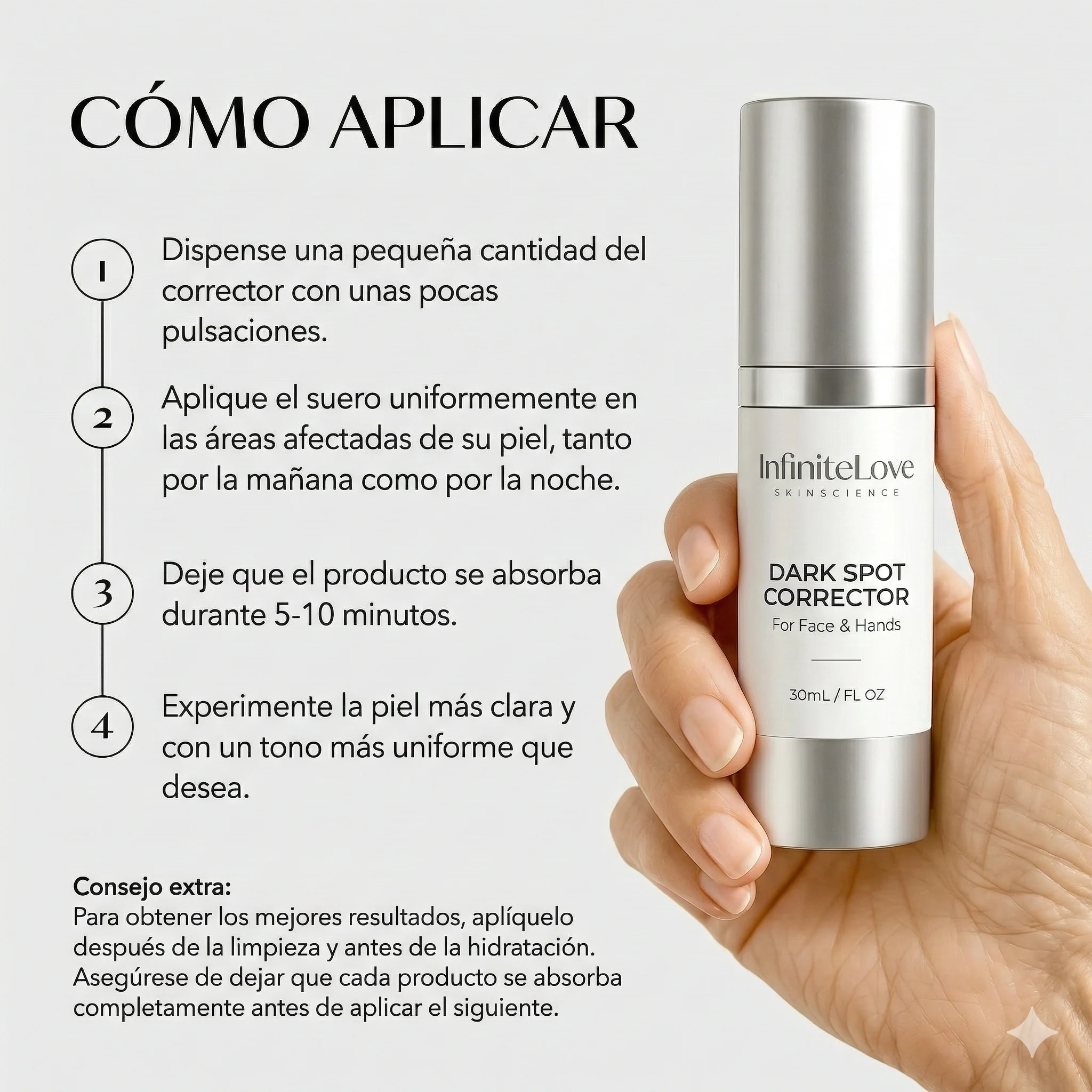Suero Corrector de Manchas Oscuras con Vitamina C para Hiperpigmentación, Melasma y Marcas de Acné en Rostro y Manos - Image 3