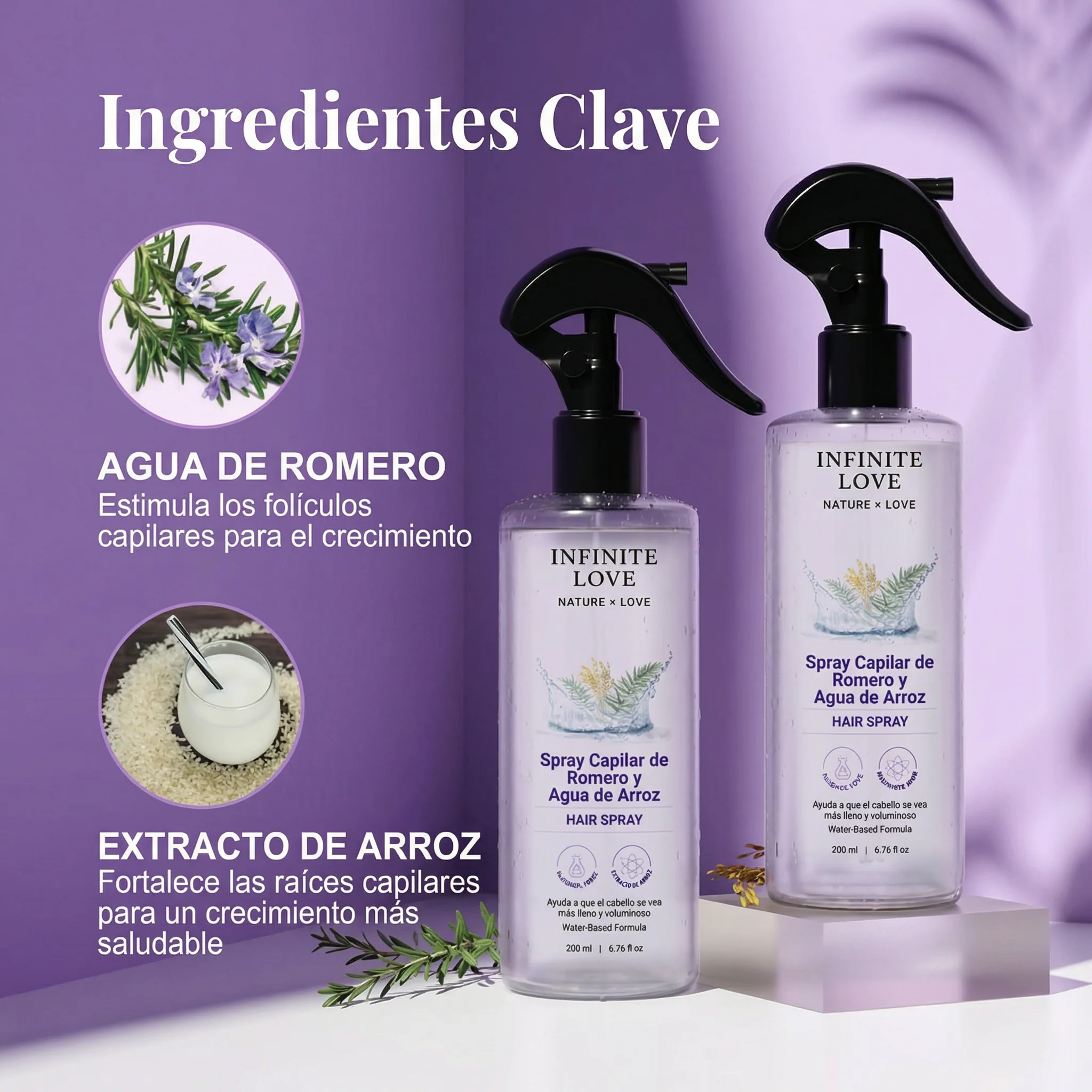 Spray Capilar Estimulador de Crecimiento con Romero y Agua de Arroz (100% Natural) para Frenar la Caída - Image 2