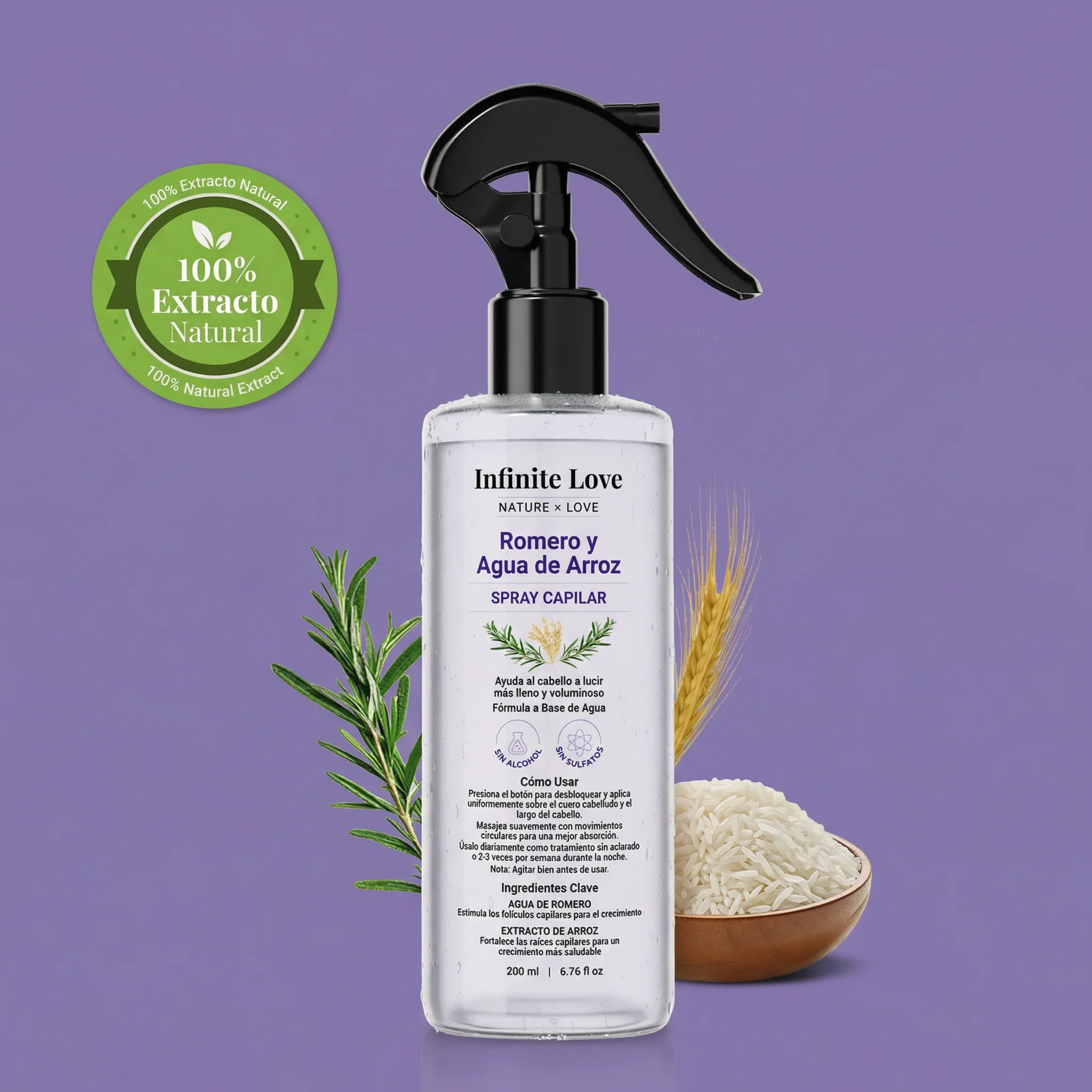 Spray Capilar Estimulador de Crecimiento con Romero y Agua de Arroz (100% Natural) para Frenar la Caída - Image 4